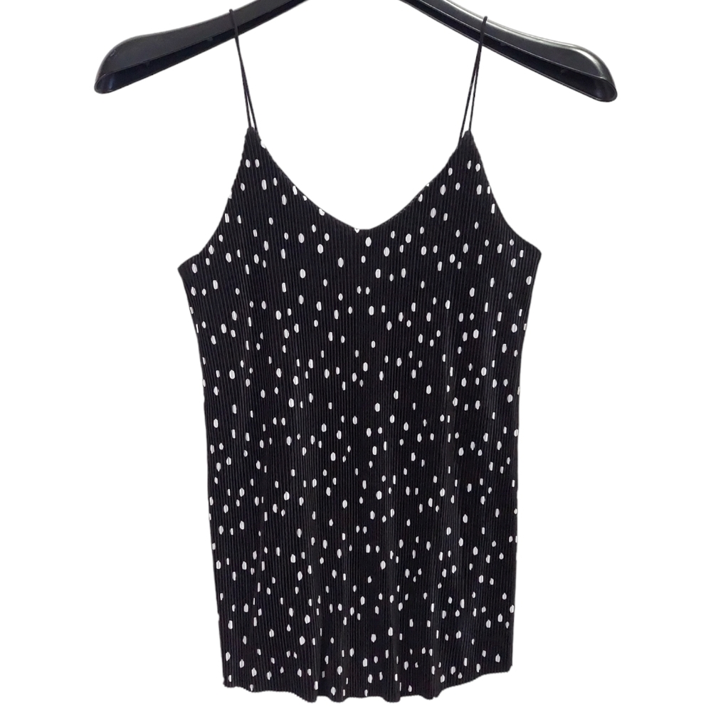 Womens Pleated Tank top S. M. L. Black  Flare Sleeveless Stretch V-neck